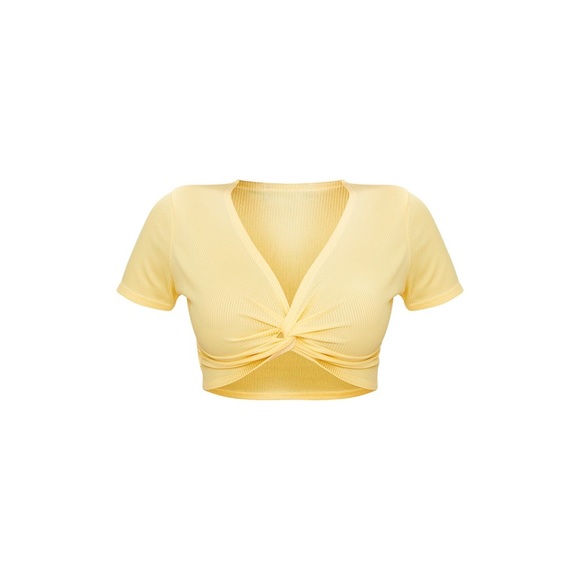 Bundle of 3 Rib Knot Front Short Sleeve Crop Tops US0 NEW - Picture 4 of 7